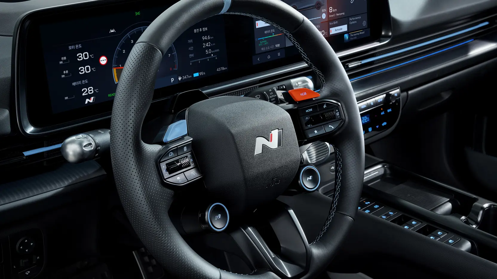 Hyundai IONIQ 6N Interior Close Up Steering Wheel CE N Built In Parsu Bio Steering Wheel