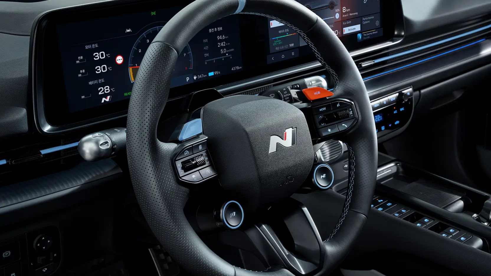 Hyundai IONIQ 6N Interior Close Up Steering Wheel CE N Built In Parsu Bio Steering Wheel